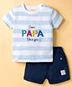 First Smile Sinker Knit Half Sleeves Striped & Text Printed T-Shirt & Shorts Set - Light Blue