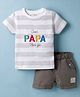 First Smile Sinker Knit Half Sleeves Striped & Text Printed T-Shirt & Shorts Set - Brown
