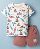 Ollypop Sinker Knit Half Sleeves Beach Theme Printed T-Shirt & Shorts Set - Dark Peach