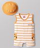 Babyhug 100% Cotton Interlock Knit Sleeveless Striped Romper & Cap With Lion Print - Multicolor
