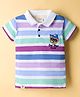Ollypop Single Jersey Knit Half Sleeves Striped & Bear Embroidered T-Shirt - Mauve