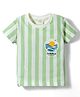 Ollypop Sinker Knit Half Sleeves Striped T-Shirt With Beach Theme Print - Green