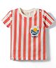 Ollypop Sinker Knit Half Sleeves Striped T-Shirt With Beach Theme Print - Orange