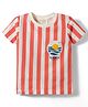 Ollypop Sinker Knit Half Sleeves Striped T-Shirt With Beach Theme Print - Orange