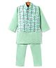 Ridokidz Cotton Woven Full Sleeves Kurta Salwar Set With Floral Embroidered Jacket - Light Green