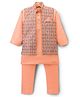 Ridokidz Cotton Woven Full Sleeve Kurta Pajama Set with Jacket & Motif Print - Peach