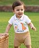Babyhug 100% Cotton Interlock Knit Half Sleeves Romper with Dino Patch - White & Brown