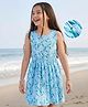 Pine Kids Cotton Knit Sleeveless Fit & Flared Frock with Floral Print- Light Blue