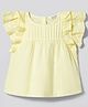 Bonfino 100% Cotton Woven Half Ruffle Sleeves Top with Pin Tuck Yoke - Yellow