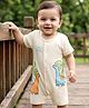 Babyhug 100% Cotton Knit Half Sleeves Romper with Animal Embroidery - Multicolor