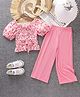 Mark & Mia Half Balloon Sleeves Top & Lounge Pant Set With Floral Print - Pink