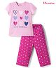 Honeyhap Premium 100% Cotton Knit Half Sleeves T-Shirt &  Capri Night Suit with Bio Finish Heart Print - Pinkesque & Pholx Pink