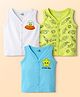 Doodle Poodle Single Jersey 100% Cotton Knit Sleeveless Jhablas with UFO Print Pack of 3 - Lime White & Blue
