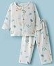 KIDLINGSS Muslin Woven Full Sleeves Rainbow & Bird Printed Coordinating Shirt & Pant Night Suit - White
