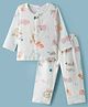 KIDLINGSS Muslin Cotton Woven Full Sleeves Animals Printed Coordinating Shirt & Pajama Night Suit - White