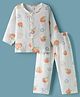 KIDLINGSS Muslin Woven Full Sleeves Fruit & Floral Printed Coordinating Shirt & Pant Night Suit - White