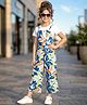 OLLINGTON ST. Girls Cotton Knit Half Sleeves T-Shirt & Floral Printed Dungaree  - White & Blue