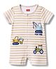 Babyhug 100% Cotton Knit Half Sleeves Striped & Vehicles Embroidered Romper - Multicolor