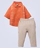 Ed-a-Mamma Cotton Woven Half Sleeves Geometric Embroidered Shirt & Pant Set - Orange