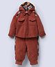 Ed-a-Mamma Cotton Woven Full Sleeves Solid Jacket & Jogger Set - Brown