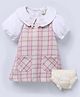 Ed-A-Mamma Cotton Woven  Checked Dress With Half Puffed Sleeves Top & Bloomer - Pink