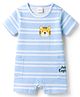 Babyhug 100% Cotton Knit Half Sleeves Striped Romper with Tiger Print - Multicolor