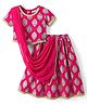 EARTHY TOUCH 100% Cotton Knit Half Sleeves Floral Foil Printed Lehenga & Choli Set With Dupatta -Dark Pink