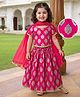 EARTHY TOUCH 100% Cotton Knit Half Sleeves Floral Foil Printed Lehenga & Choli Set With Dupatta -Dark Pink