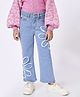 Ed-a-Mamma Cotton Knit Floral Embroidered Washed Jeans - Mid Blue