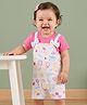Babyhug 100% Cotton Knit Half Sleeves Dungaree Style Romper with Tropical Theme Print & Bow Applique - Multicolor