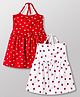 Doodle Poodle 100% Cotton Knit Sleeveless Hearts & Strawberry Printed Frocks With Bow Applique Pack Of 2 - White & Red