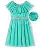 Hola Bonita Woven Half Sleeves Solid Color Dress with Belt - Aqua Blue