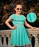 Hola Bonita Woven Half Sleeves Solid Color Dress with Belt - Aqua Blue