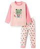 KIDLINGSS Cotton Knit Full Sleeves Bear & Floral Printed Tee & Pajama Set - Light Pink