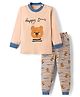 KIDLINGSS Cotton Knit Full Sleeves Bear Printed Tee & Pajama Set - Beige