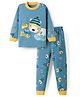 KIDLINGSS Cotton Knit Full Sleeves Animal Printed Tee & Pajama Set - Blue