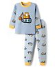 KIDLINGSS Cotton Knit Full Sleeves Bulldozer Printed Tee & Pyjama Set - Light Blue