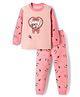 KIDLINGSS Cotton Knit Full Sleeves Teddy Printed Tee & Pajama Set - Light Pink