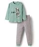 KIDLINGSS Cotton Knit Full Sleeves Zebra Printed Tee & Pajama Set - Sea Green