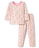 KIDLINGSS Cotton Knit Full Sleeves Bunny Printed Tee & Pant Set - Light Pink