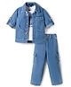 Robo Fry Cotton Woven Full Sleeves Solid Party Shirt & Trouser Set With Printed Inner Tee - Light Blue