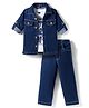 Robo Fry Cotton Woven Full Sleeves Solid Party Shirt & Trouser Set With Inner Tee - Blue