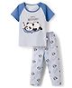KIDLINGSS Cotton Knit Half Sleeves Panda Printed Tee & Pant Set - Light Blue