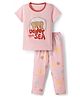 KIDLINGSS Cotton Knit Half Sleeves Teddy Printed Tee & Pant Set - Light Pink