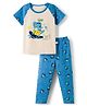 KIDLINGSS Cotton Knit Half Sleeves Dinosaur Printed Tee & Pant Set - Blue