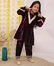 AJ Dezines Velvet Woven Full Sleeves Lace Embellished Kurti & Salwar Set - Purple