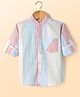 Rikidoos Cotton Woven Full Sleeves Striped Colour Block Shirt - Light Red & Yellow
