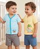 Doodle Poodle Single Jersey 100% Cotton Knit Half Sleeves Jhablas with Dino Print Pack of 2- White & Lemon