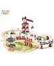 Pingo Play Premium Wooden Railway Train Track Set with Bullet Train, Cargo Trucks, Crane, Bridge & Workers | Large Pretend Play Railway Toy for Kids 3+ | Montessori Wooden City & Train Set (104 Pcs)