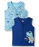 Doodle Poodle 100% Cotton  Single Jersey Knit Sleeveless Animal Print Jhablas Pack of 2 - Blue & Navy Blue